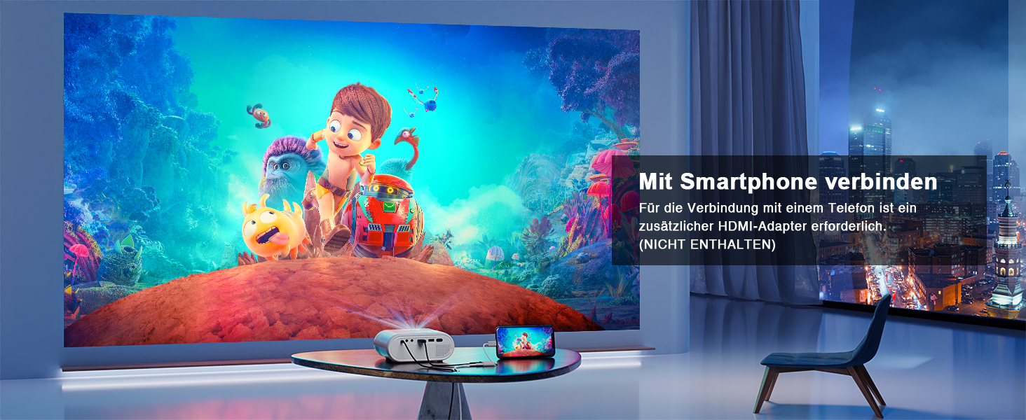 Міні проектор 16000L з штативом, Full HD 1080P, 50% зум, ±15° корекція трапеції, HDMI, USB, AV - сумісний з телефоном