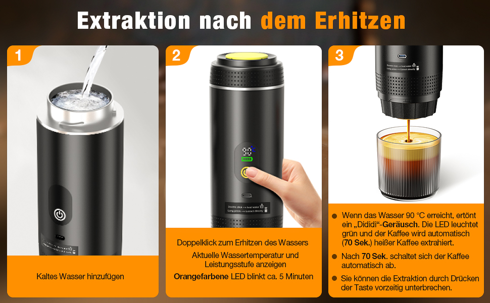 Міні кавомашина FNITAER для подорожей: 3-в-1, акумулятор, USB, капсули та мелена кава, для авто, кемпінгу, чорний