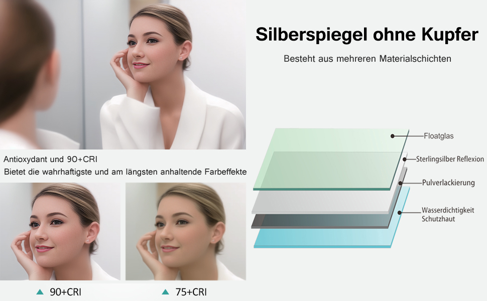 LED дзеркало для ванної кімнати з підсвічуванням 100x60 см, сенсорне регулювання, антизапар, 3 кольори світла, для ванної, туалету, коридору