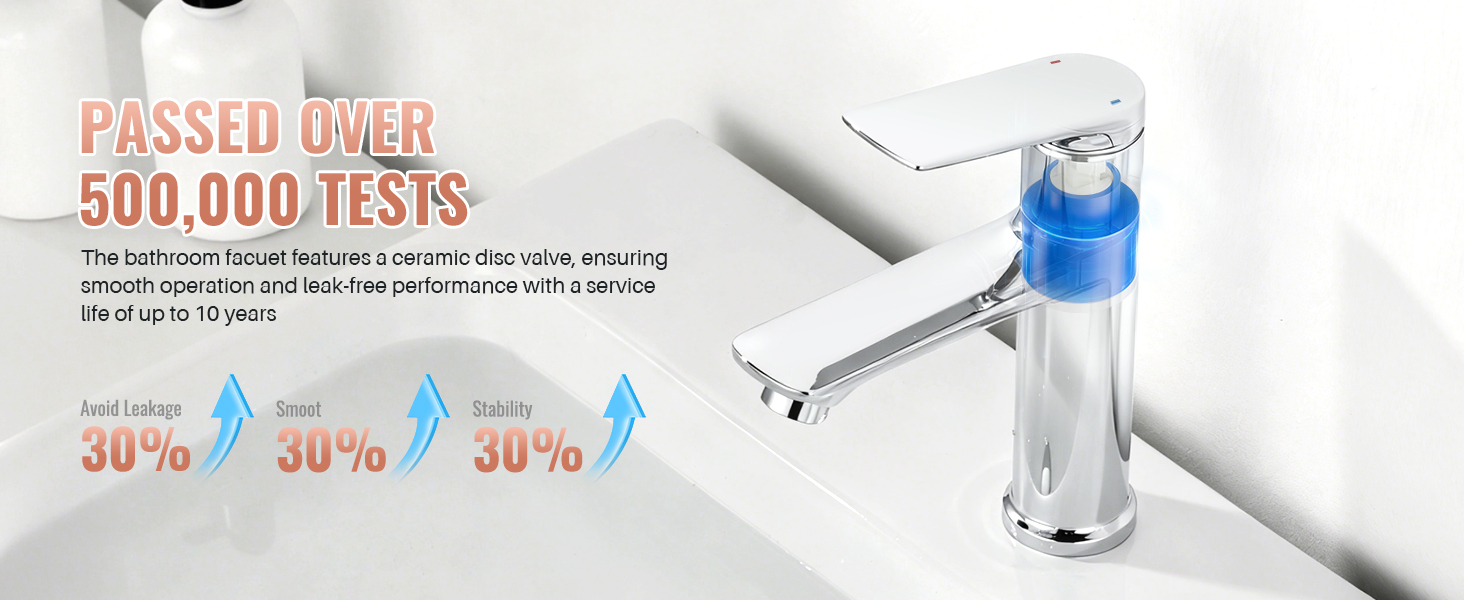 Змішувач для ванної кімнати, однорідний змішувач для раковини, хром, високий тиск, висота виливу 104 мм