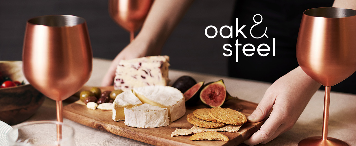 Набір з 4 елегантних келихів для вина з нержавіючої сталі Oak & Steel (540 мл, сріблясті) - міцні, незламні, подарунковий набір для свят