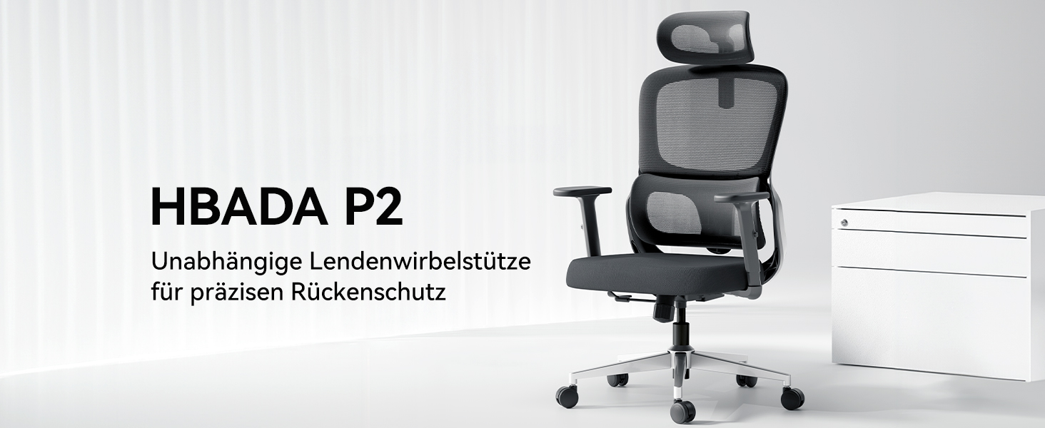 Офісне крісло Hbada P2, регульована поперекова підтримка та висота, сітчасте крісло з підставкою для ніг та 2D-підголівником, чорний