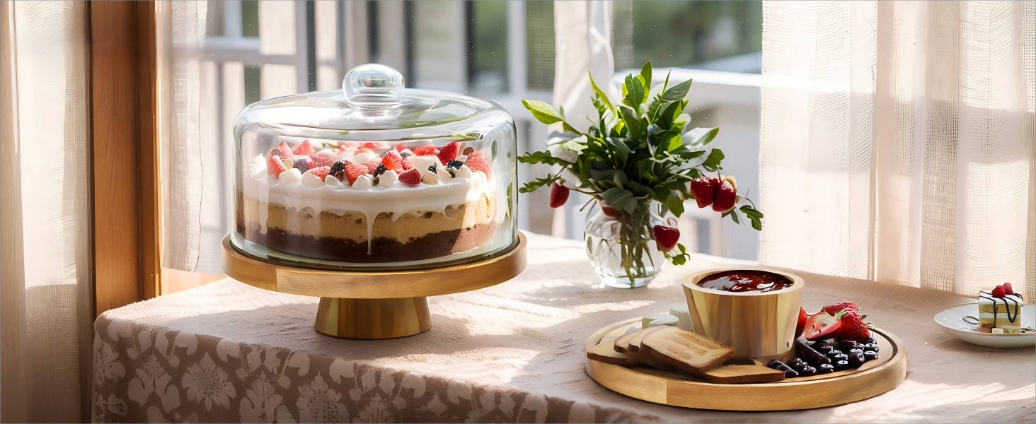 Дерев'яна підставка для тортів з кришкою, 30 см, поворотна, для випічки та декорування