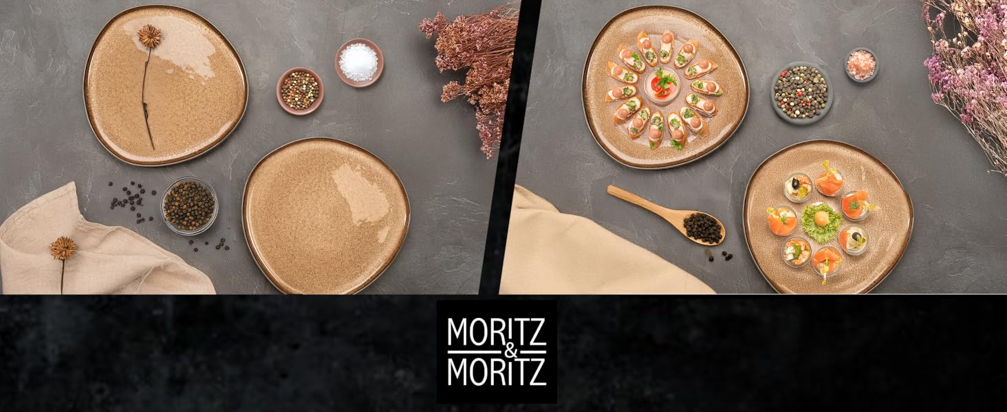 Набір посуду Moritz & Moritz ORGANIC на 6 осіб (18 предметів) - Елегантний набір тарілок з якісного кераміки (18 предметів) - 6 великих тарілок, 6 десертних тарілок, 6 супових тарілок, 2 сервірувальні тарілки (Бежевий)
