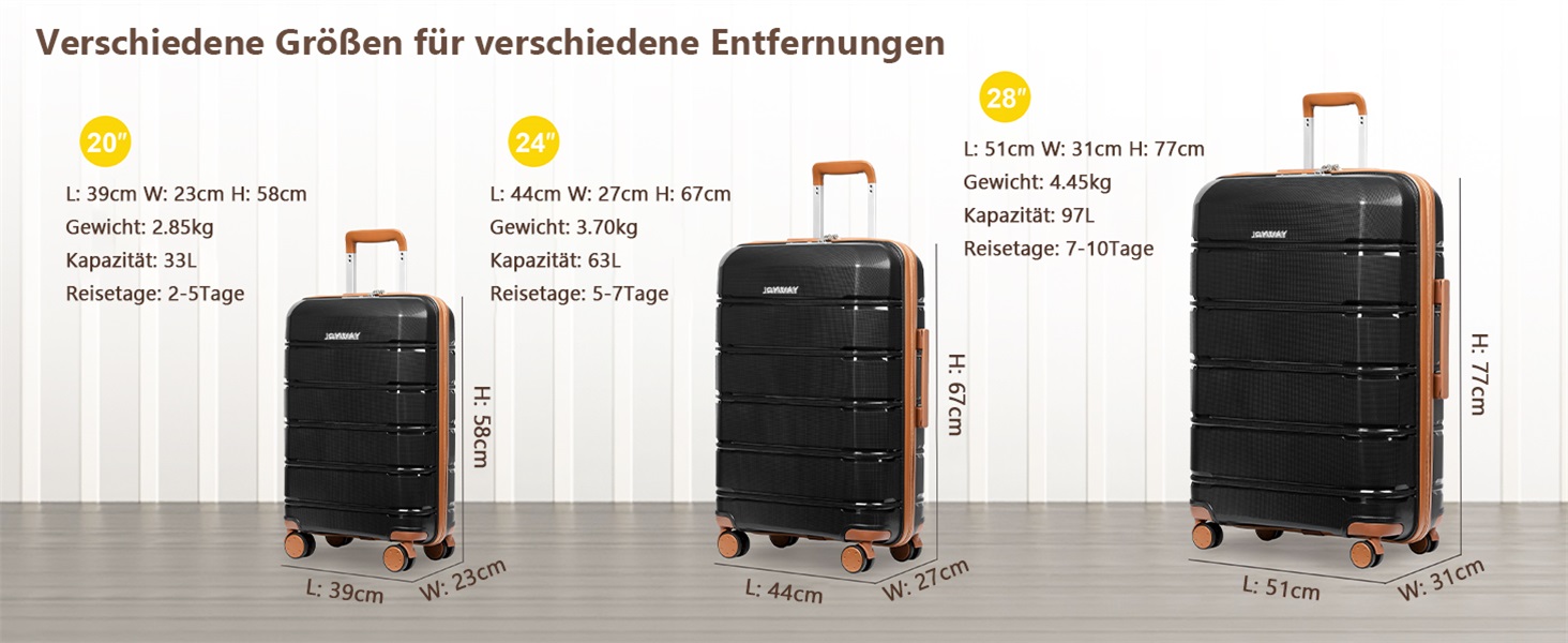 Набір валіз Joyway 3 в 1 з твердим корпусом, 4 колеса та TSA-замок. Включає косметичку та сумку-рюкзак. Колір: коричневий/білий. Підходить для ручної поклажі.