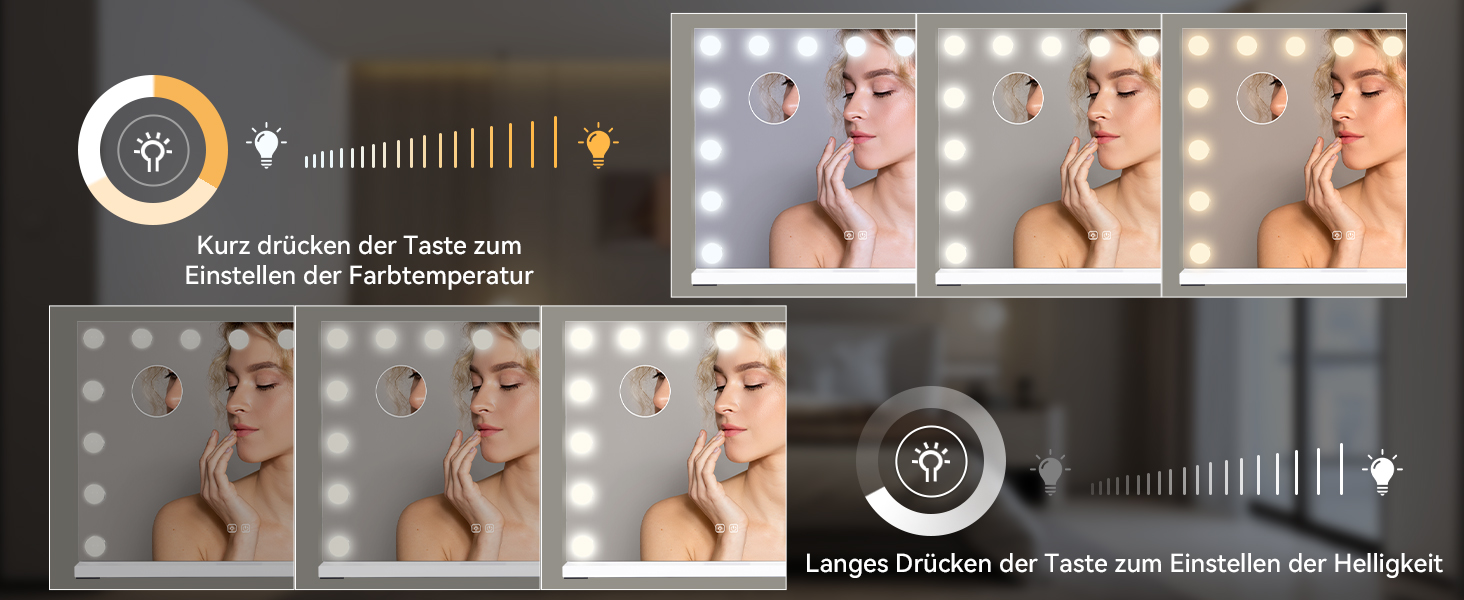 Дзеркало для макіяжу YU YUSING з підсвічуванням 58x45 см, 15 LED, 3 кольори, збільшення 10x, USB Type-C, RGB