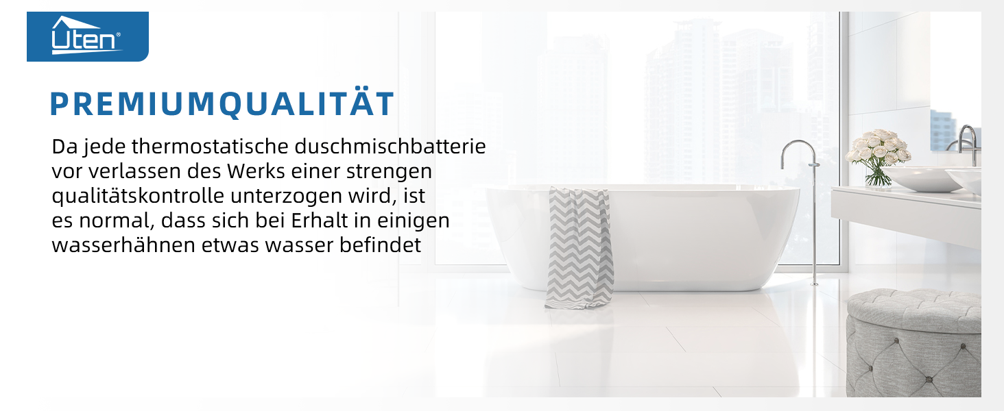 Змішувач для ванни з термостатом Uten, ванний термостат з 38°C захистом, 2 виходи для води, латунь (срібло)