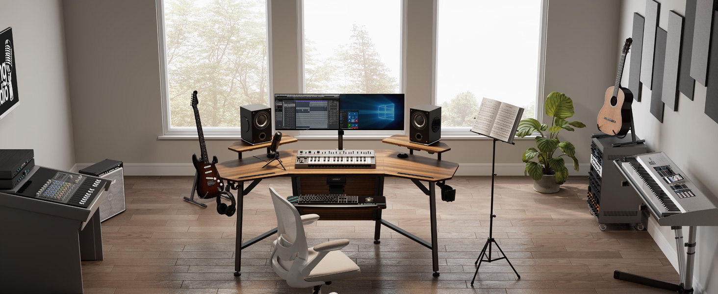 Ігровий стіл EUREKA ERGONOMIC 160x74 см з крилами для геймінгу, PC, Home Office, Live Streaming, 2 слоти для iPad, горіховий колір