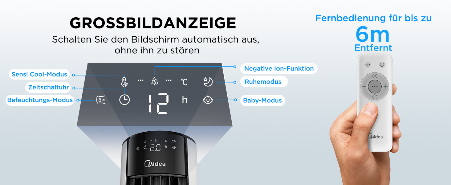 Мобільний випарний охолоджувач повітря Midea Sensicool 7л з сенсорним дисплеєм (білий)