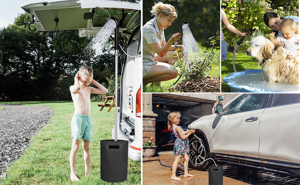 Портативний душ для кемпінгу з насосом, акумуляторна садова душова система 2200mAh, USB-кабель, шланг 1.8м, помаранчевий