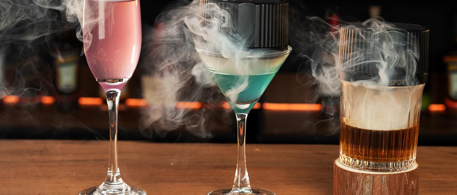Електричний набір для копчення коктейлів з 4 режимами підсвічування, перезаряджуваний набір для диму з віскі, 6 дерев'яних стружок, без бутану, подарунок на Різдво/День народження для чоловіків, батьків, чоловіків FY01