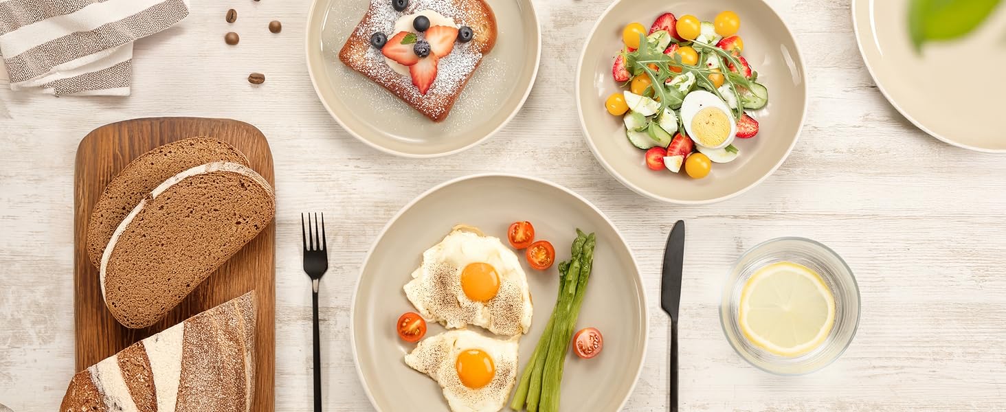 Набір посуду Moritz & Moritz Cavo Steingut для 6 осіб (18 предметів) - сучасний сервіз, колір піску, легко миється. Включає тарілки та миски. Також підходить для кави.