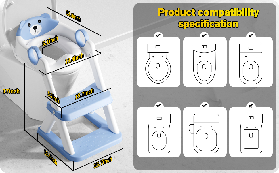Дитячий унітаз-сходинка з сидінням 2-в-1 для хлопчиків та дівчаток, блакитний. Безпечний та зручний!
