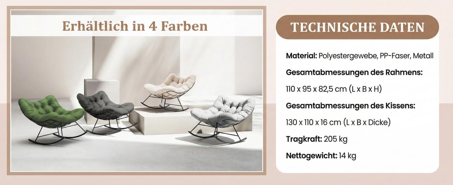 Крісло-гойдалка COSTWAY для саду, балкона та дому, зелене, з подушкою, вантажопідйомність 205 кг