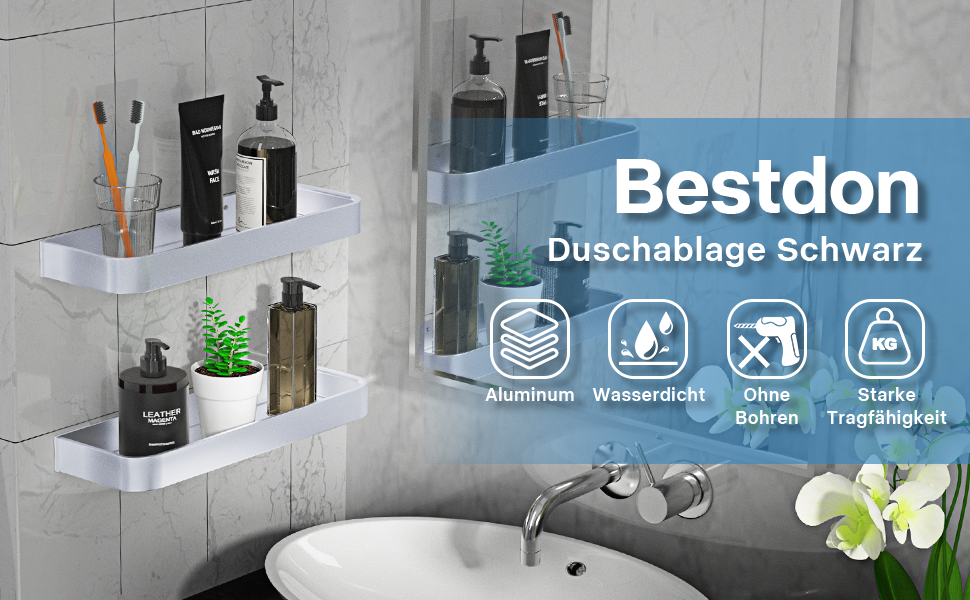 Підставка для душу без свердління, 2 шт. - Алюмінієва полиця для душу та ванної кімнати, срібна