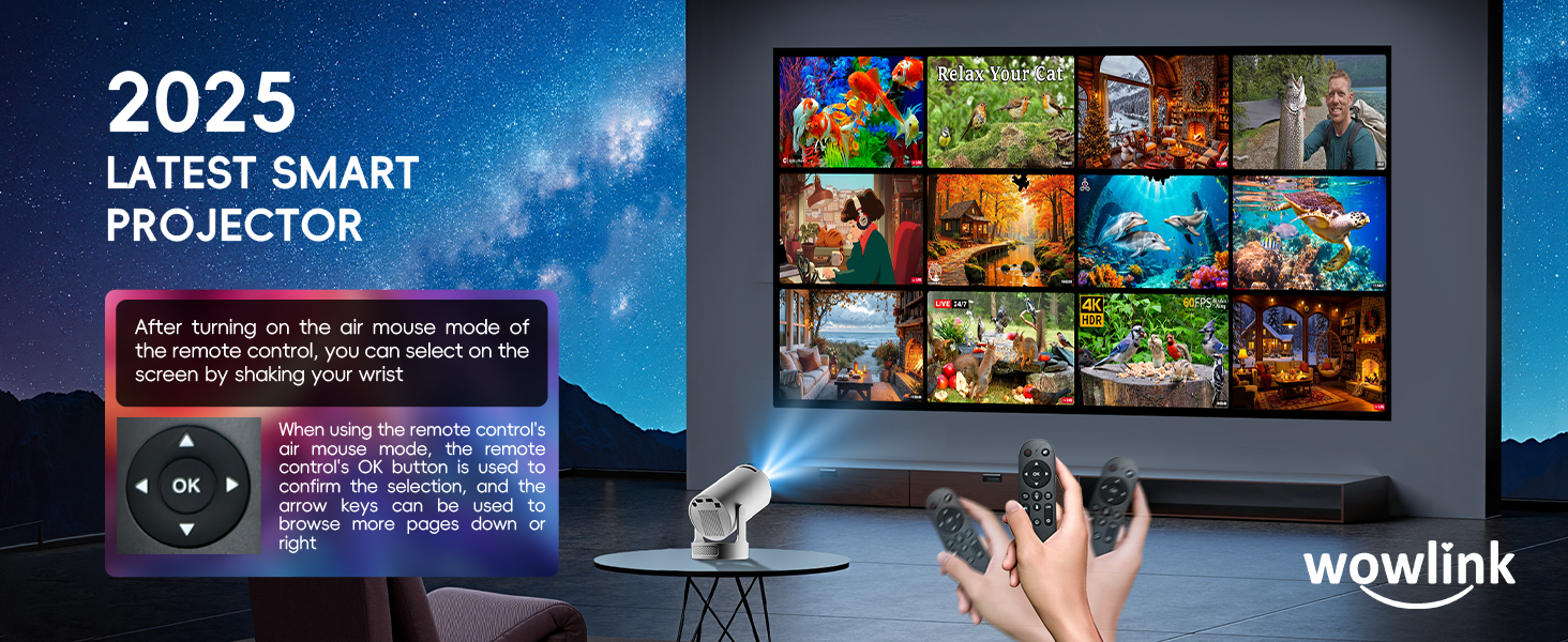 Портативний проєктор Mini Beamer 4K/1080P з WiFi 6, Bluetooth 5.4, Keystone 180°, сумісний з HDMI, TV Stick, Memory Stick, Laptop (Білий)