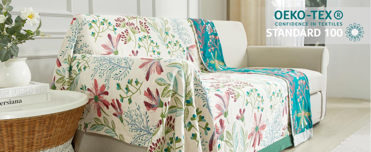 Покривало Bailix Premium Boho з 100% бавовни, двостороння муслінова ковдра 150x200 см, плед для дивана та ліжка в стилі пэчворк, смарагдово-бежевий
