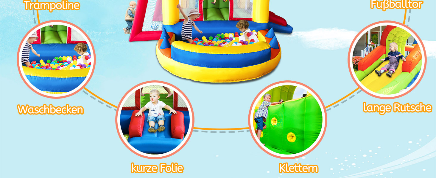 Надувний батут для дітей з насосом, міцний матеріал, для 3-4 дітей, 315x245x194 см (QCPY)