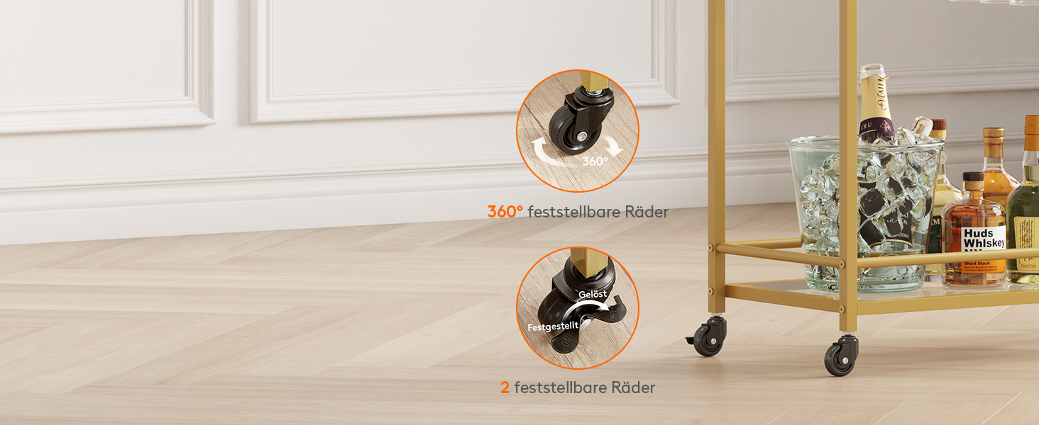 Візок кухонний LifeWit з 3 рівнями, сервірувальний візок на колесах, візок-бар для кухні, вітальні, їдальні, офісу (золотий, 60x30x71 см)