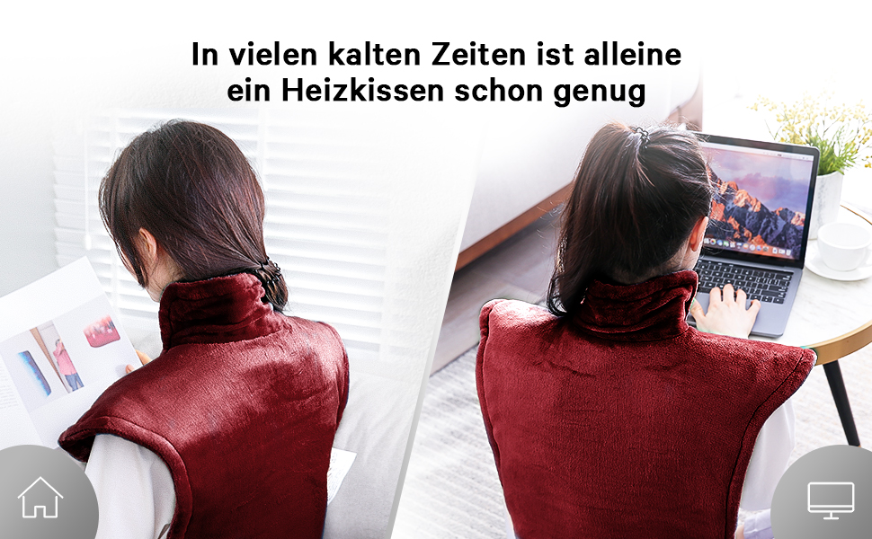 Електричний нагрівальний килимок для спини, шиї та плечей 60 x 85 см з 4 рівнями температури, захист від перегріву, машинне прання, червоний