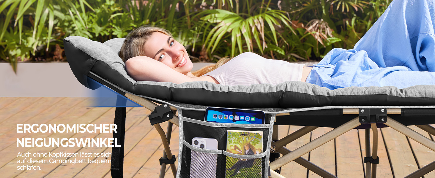 Розкладне кемпінгове ліжко Yaheetech з матрацом та сумкою для перенесення, 191 x 67 см, сіро-чорне, витримує до 150 кг