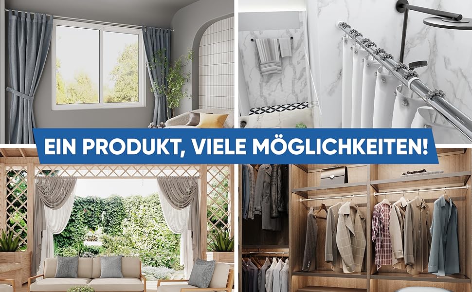 Штанга для душу без свердління 160-210 см, біла, діаметр 32 мм, з кріпленнями - для ванної, кухні та міжкімнатних дверей