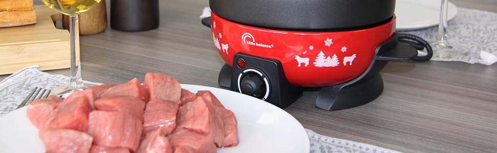 Електричний пристрій для фондю LITTLE BALANCE Happy Fondue 8 Meuuuh, антипригарне покриття, 2 л, 800 Вт, червоний