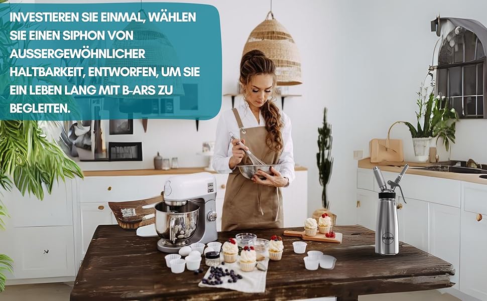 Дозатор для вершків B-ARS з нержавіючої сталі 0,5L з аксесуарами: насадки для декорування, голка для інжекцій, щітка для чищення, сумка для зберігання та електронна книга з рецептами