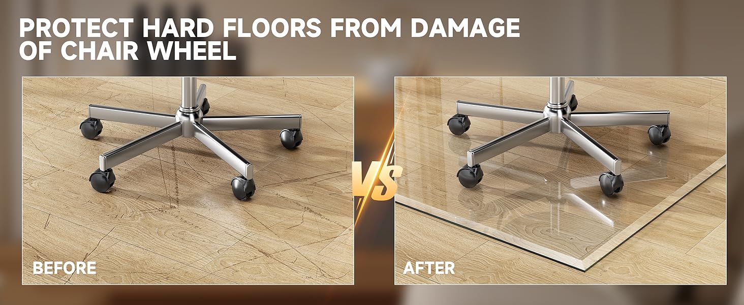 Захисна підкладка під офісний стілець з прозорого скла, 121 x 91 см, з заокругленими краями, для захисту підлоги, підходить для килимових та дерев'яних підлог