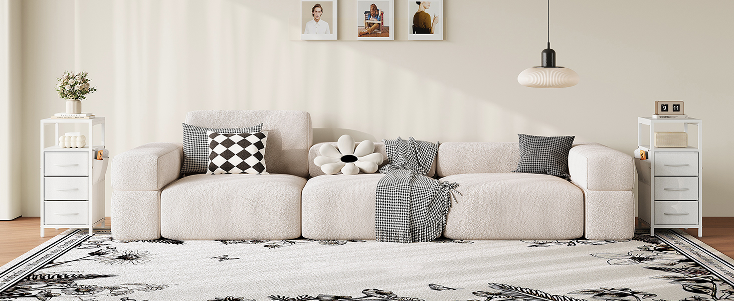 Нічний столик з підзарядкою та LED-підсвіткою, білий, 25x30x60 см, з 3 висувними ящиками, полицею та USB/Type-C портами