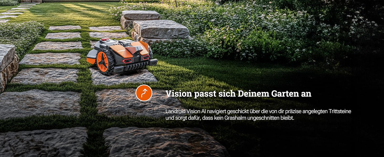 Робот-газонокосарка WORX Landroid Vision S250 WR202E для газонів до 250 м², AI косарка без обмежувального дроту, Wi-Fi, Bluetooth, розумне уникнення перешкод, захист їжаків