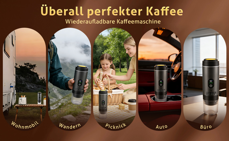 Hoyiyobi Міні кавомашина на акумуляторі, портативна еспресо-машина, 3-в-1 для дому, офісу та подорожей