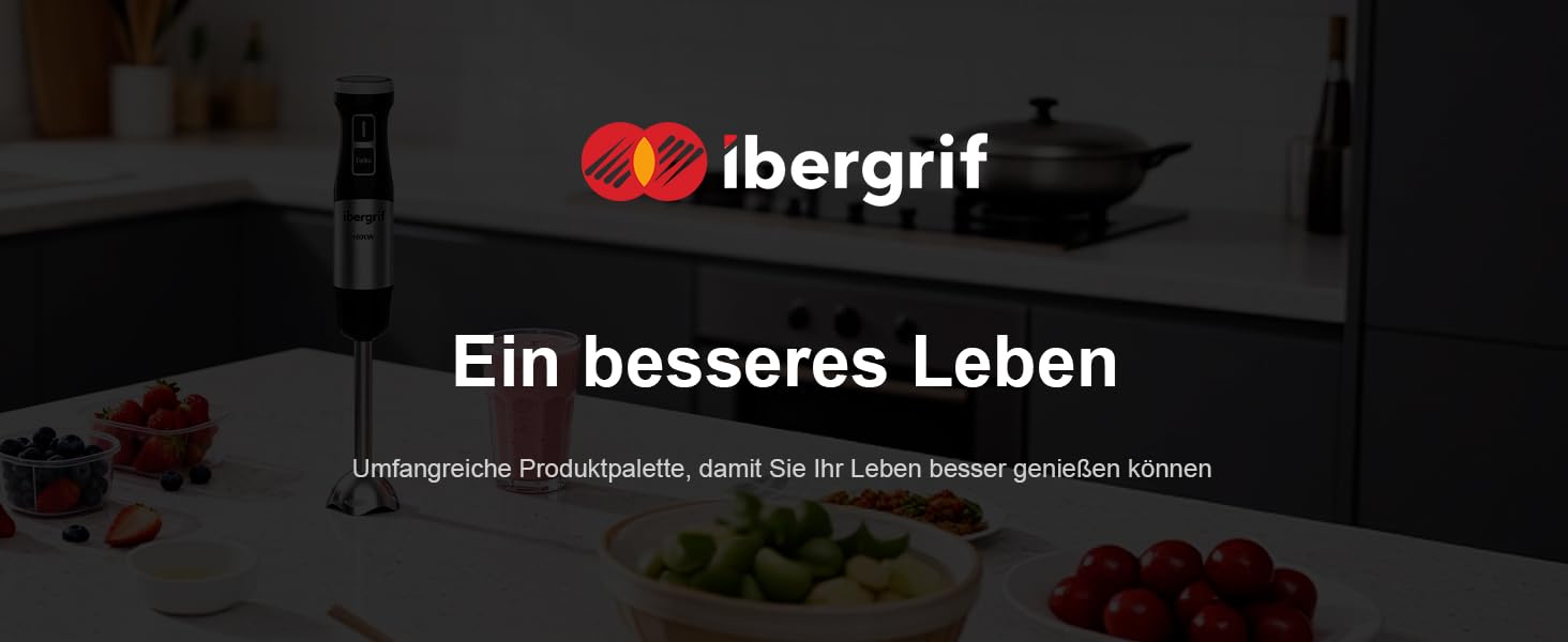 Блендер занурювальний Ibergrif Stabmixer 1000 Вт нержавіюча сталь, регулювання швидкості, турбо-режим для супів, смузі, дитячого харчування, соусів