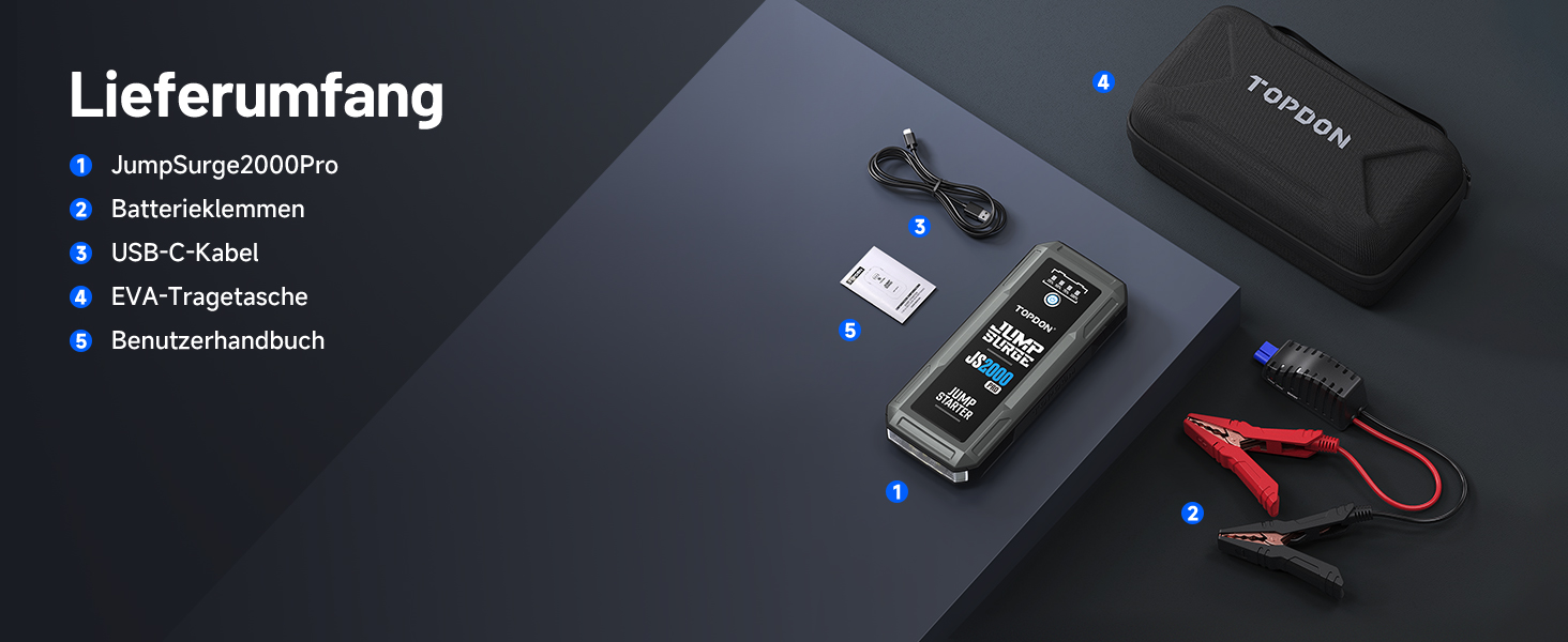 Powerbank TOPDON JS3000 для авто: пускова станція, 24000mAh, 12V, для бензинових та дизельних двигунів (до 9.0L/7.0L)