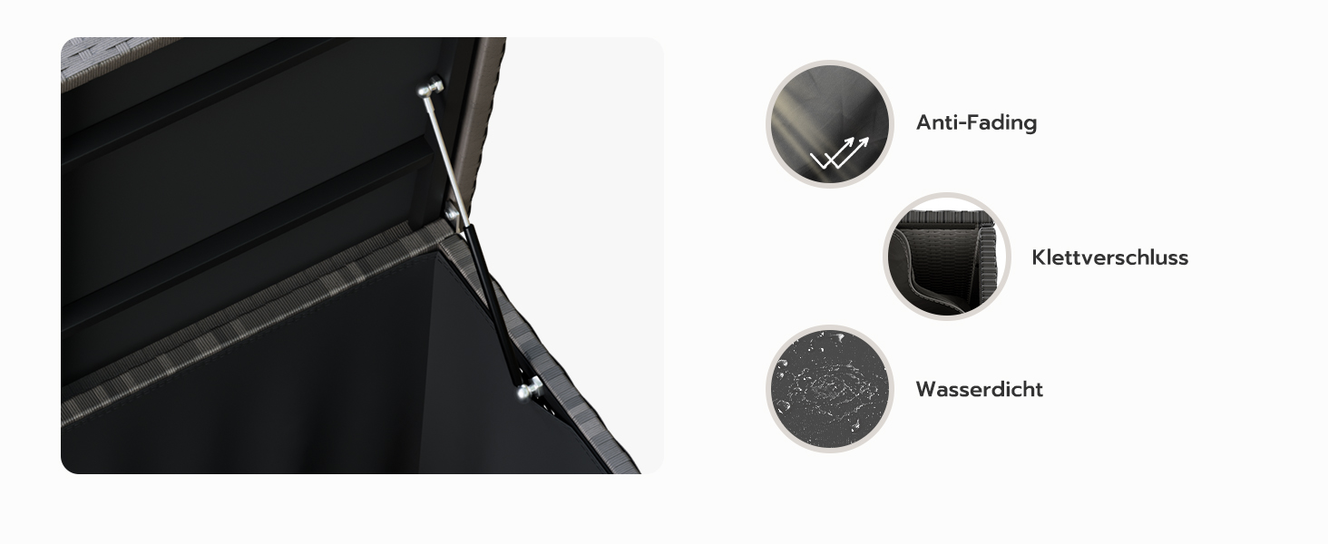 Водонепроникний садовий ящик Amopatio Gartenbox 650л з поліротангу для подушок, металевий ящик для зберігання з газліфтами для саду та балкону, сірий