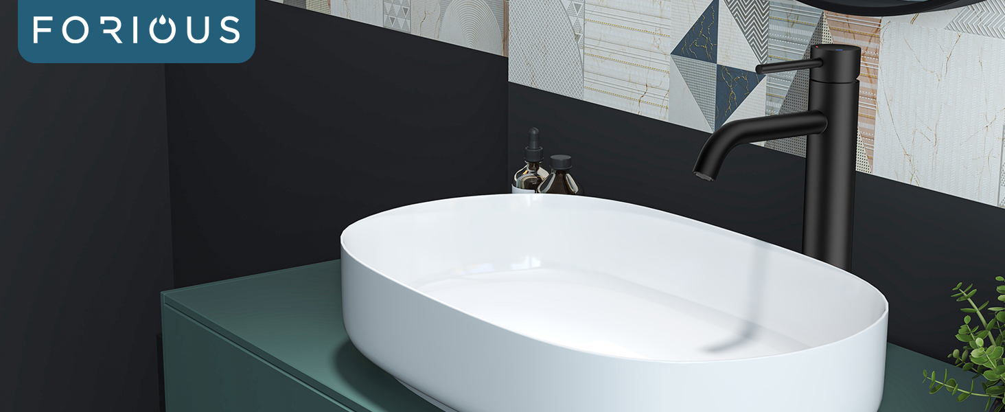 Змішувач для ванної кімнати FORIOUS з набором для зливу, чорний матовий, висота виливу 190 мм, однорідний змішувач для раковини