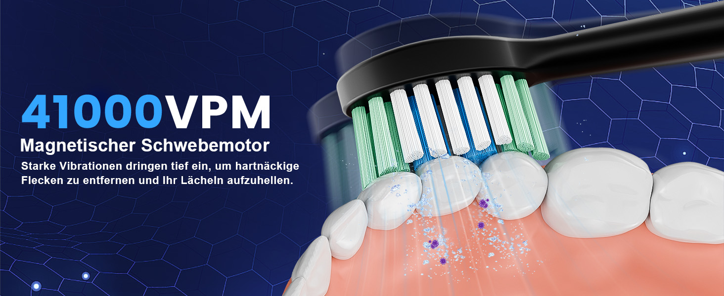 Електрична зубна щітка Betterchoi з магнітною левітацією, 41 000 VPM, 4 насадки, IPX7, 180 днів роботи, 5 режимів, таймер, чорна
