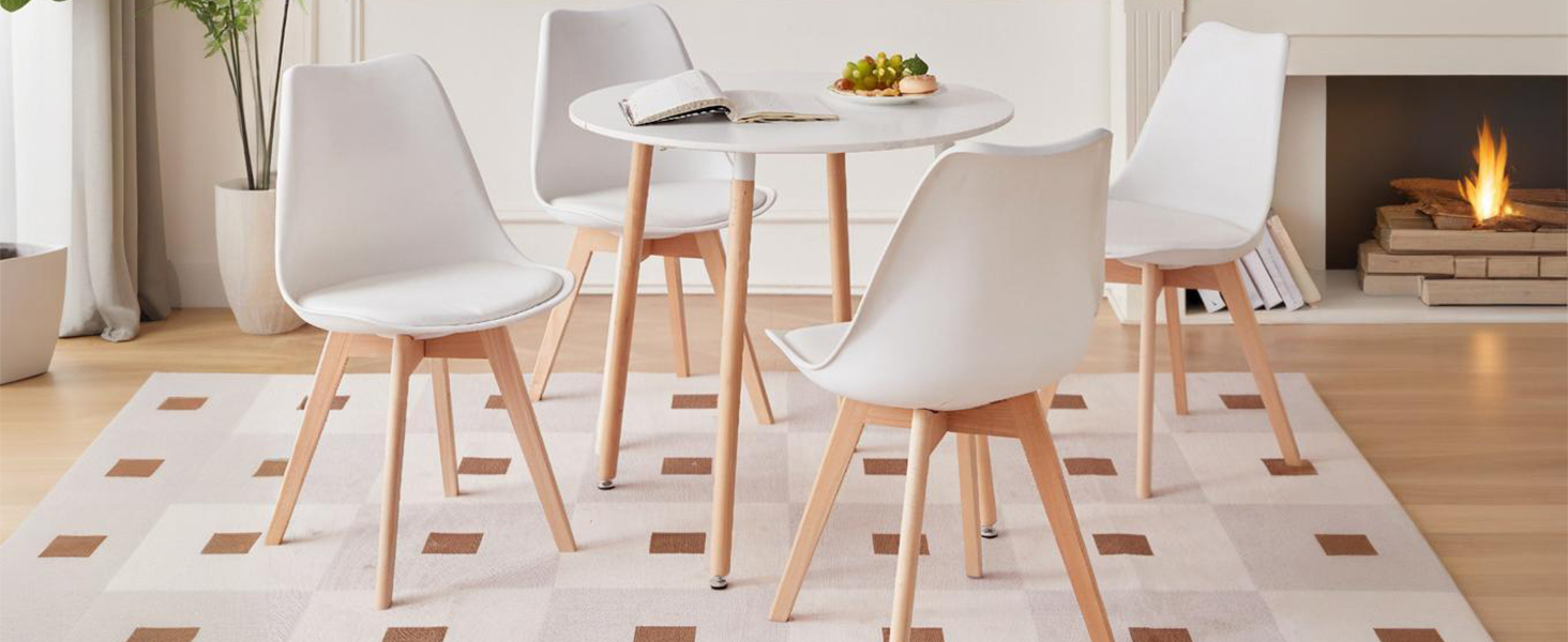 DEYARNA HOME Комплект обіднього столу та стільців, обідній стіл та 4 стільці, стільці з оксамиту, стільниця з МДФ, чорні ніжки столу, сучасний кухонний стіл (Білий/Рожевий, 80 * 80 * 75 см)