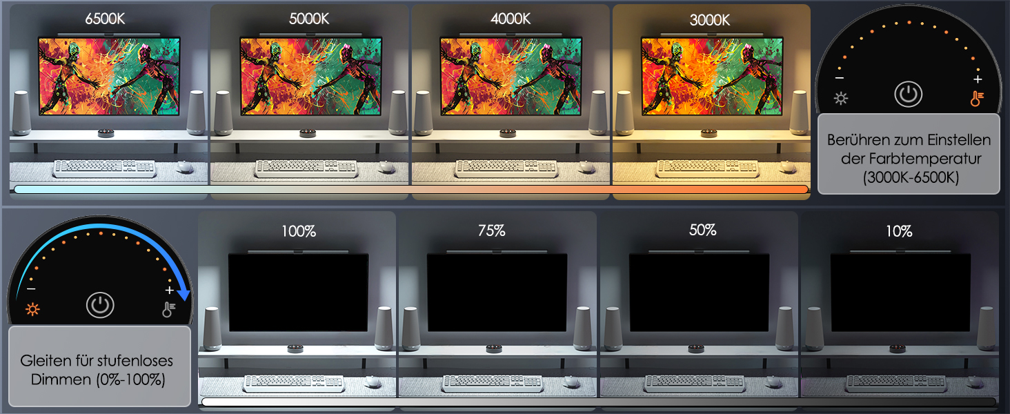 RGB-лампа для монітора Quntis 51 см з підсвічуванням, пультом ДК, 15 режимів, для геймінгу, офісу, USB