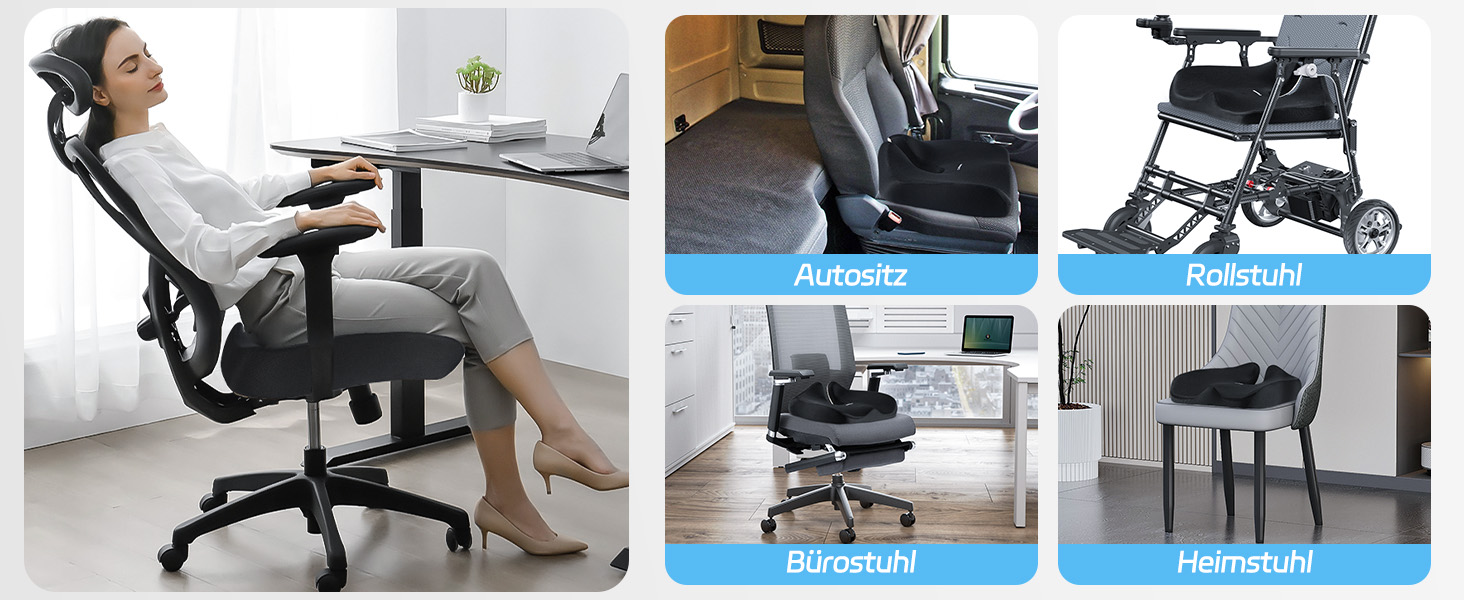 Ортопедична подушка для сидіння на офісне крісло: підтримка попереку, Memory Foam, для спини, чорна