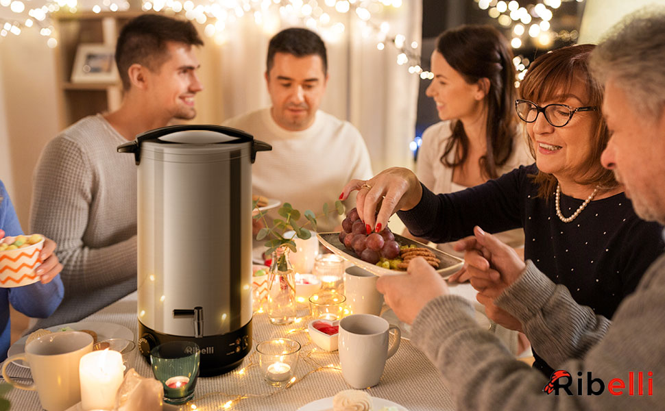 Глювайнер Ribelli 22L з нержавіючої сталі: дозатор гарячих напоїв, регулювання температури 30-100°C, також як пароварка