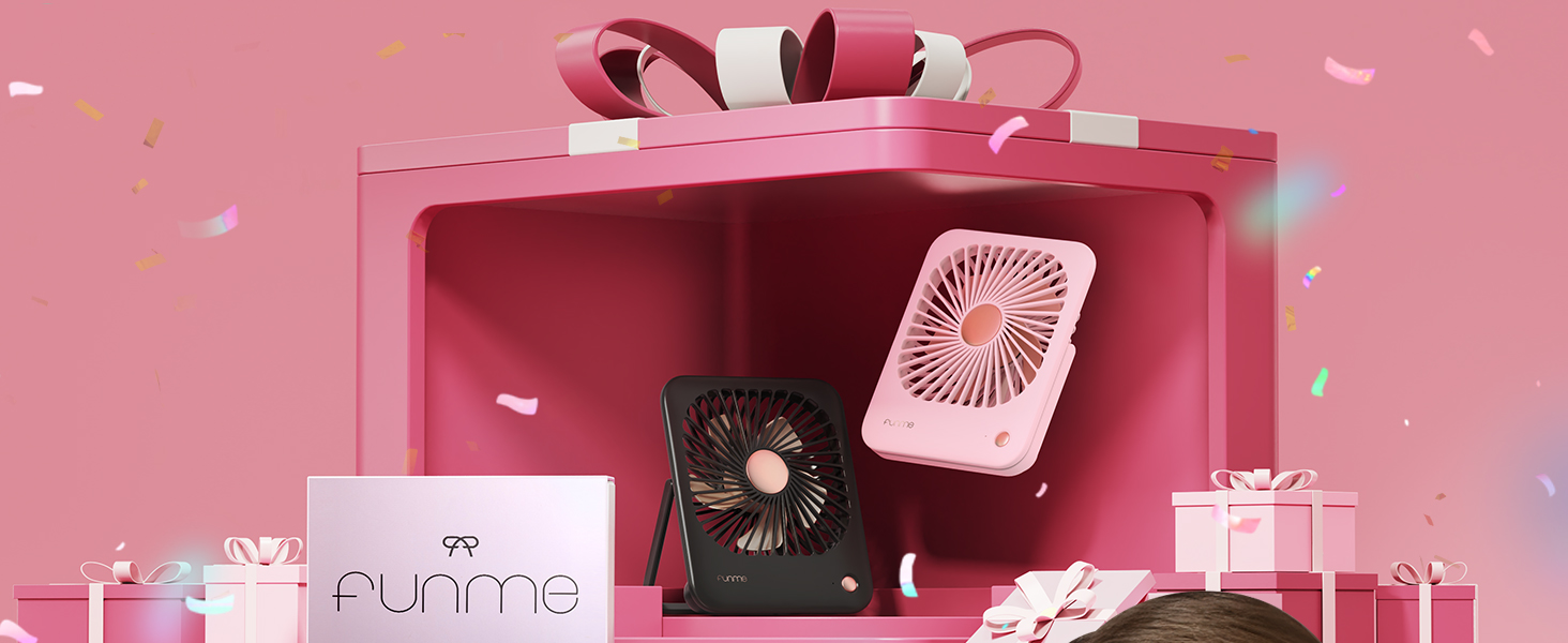 Портативний акумуляторний вентилятор Funme з подарунковим набором: 3 швидкості, 180° поворот, тихий, для офісу, подорожей, макіяжу - Чорно-золотий