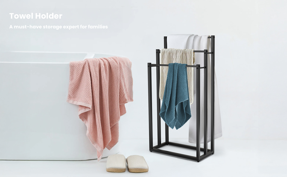 Підставка для рушників VOUNOT® на підлозі, металева, 3 стійки, чорна, 3 рівні