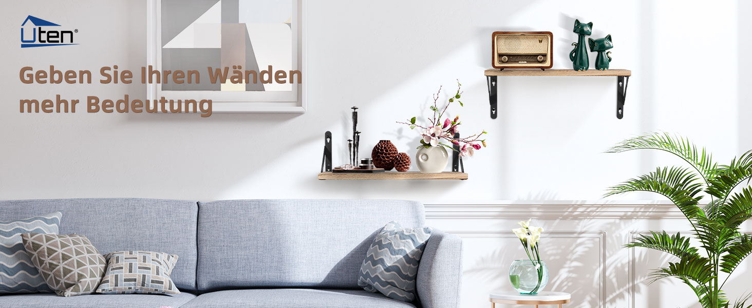 Набір настінних дерев'яних полиць Uten у рустикальному стилі з тримачем для рушників, 2 шт., світло-коричневий — для ванної кімнати, кухні, вітальні та спальні