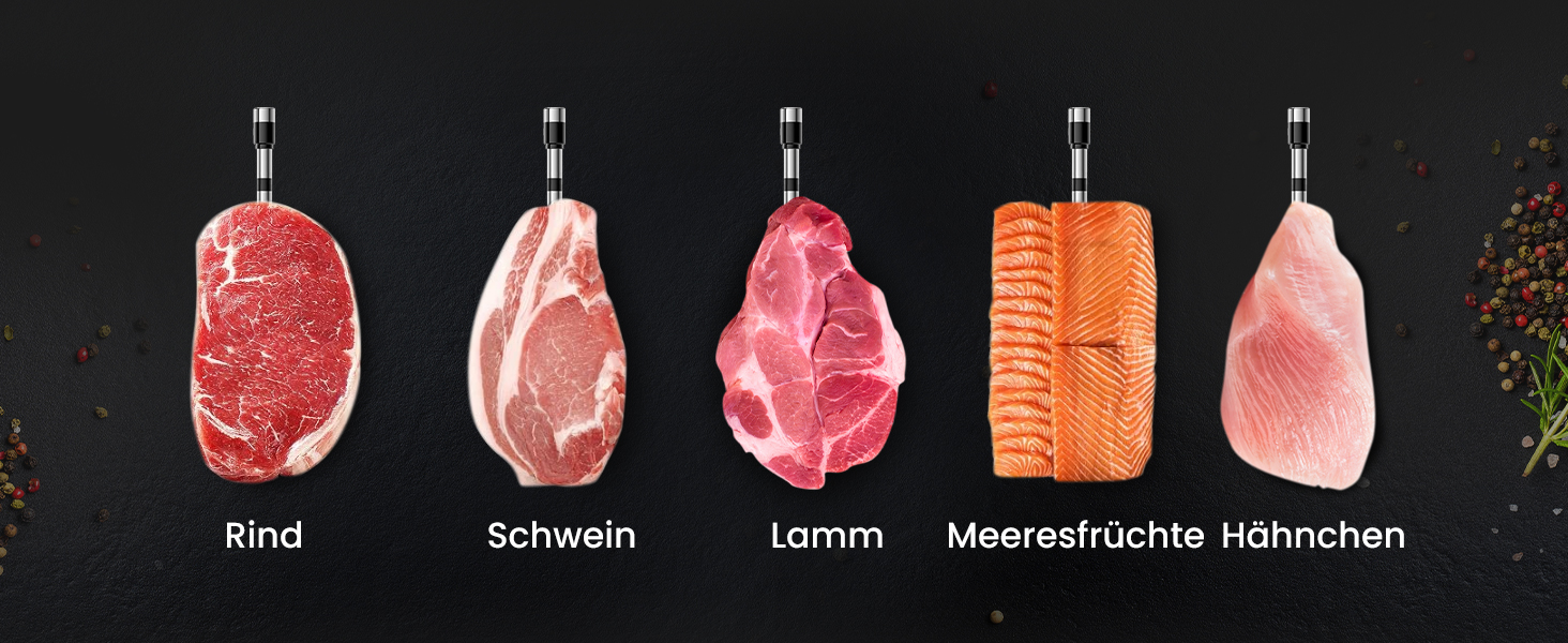 Бездротовий термометр для м'яса з Bluetooth, дальність до 240м, керування через додаток, до 24 години роботи, IP67, стійкий до миття в посудомийній машині та олії - для гриля, коптильні, ротатерія, духовки, фритюрниці