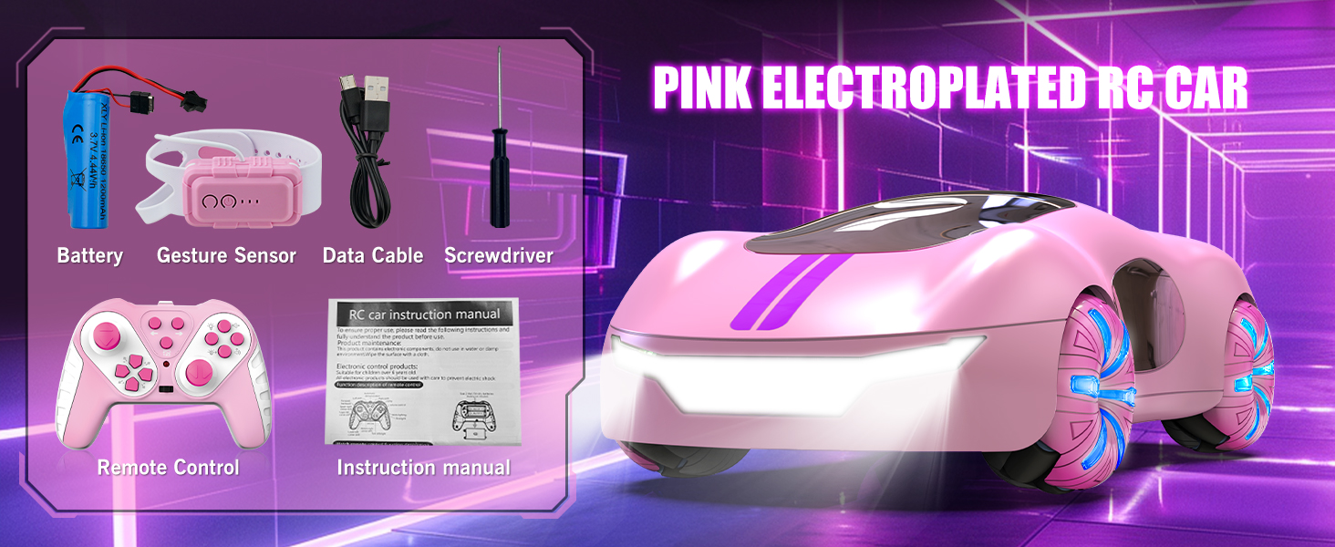 RC Авто на радіокеруванні трюкове, з світлом та розпилювачем, 2.4GHz, рожеве - іграшка для хлопчиків та дівчаток від 6 років