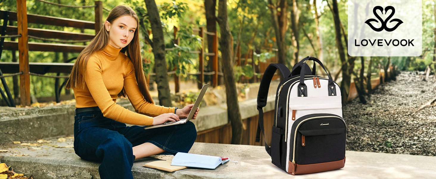 Рюкзак LOVEVOOK для дівчат та хлопців, 15.6 дюймів, водонепроникний, з відділенням для ноутбука, для школи, подорожей, роботи, легкий, чорний, бежевий, коричневий, шкіряний (PU)