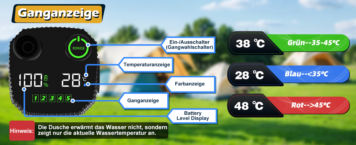 Портативна кемпінгова душова система WADEO з акумулятором, насосом та нагрівачем, 20л бак, для відпочинку, подорожей, автомиття та надзвичайних ситуацій