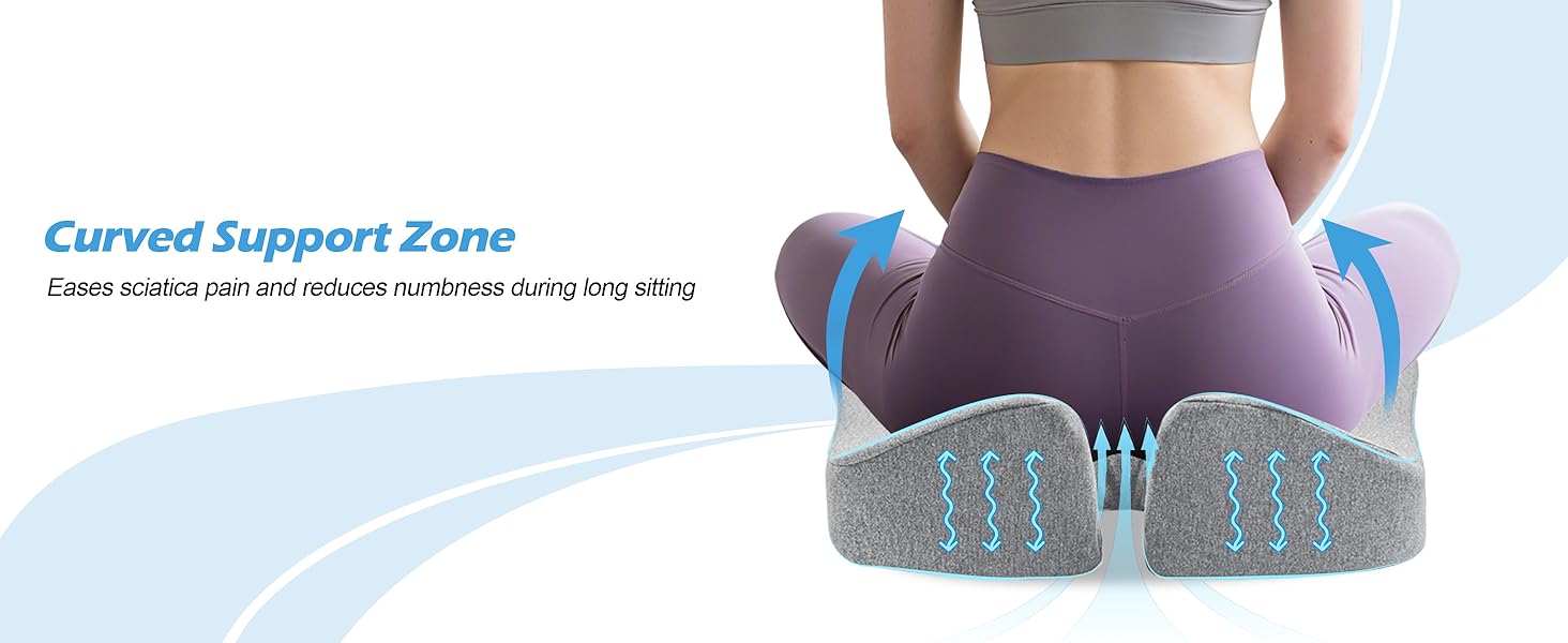 Подушка для офісного крісла Lofty Aim з Memory Foam: ергономічна, для куприка, при болях у спині, для офісу, авто, літака, інвалідного візка - Чорний та світло-сірий