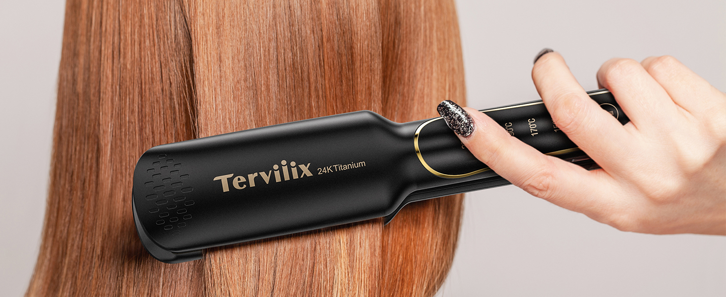 Широкі пластини Terviiix Straightener, з пластинами 100 чистого титану, 45 мм, широкий випрямляч для густого волосся, випрямляч для локонів і випрямлення, для випрямлення та хвиль, PTC Швидкий нагрів, подвійний натяг